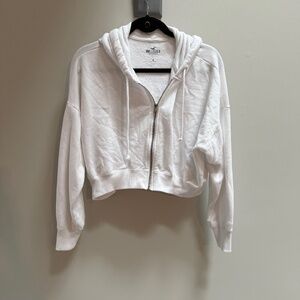 Hollister White Zip-Up Crop Hoodie